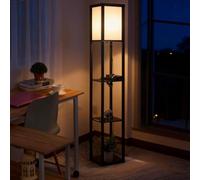 HOMCOM Lampada da Terra Moderna con Ripiani 26 x 26 x 160 cm Nero e Bianco | Lampadina, Illuminazione Interna Salvaspazio, da Soggiorno, Cotone, MDF