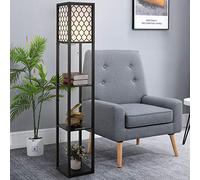 HOMCOM Lampada da Terra Scaffale 2 in 1 26x26x160cm Nero e Bianco