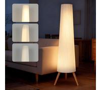 HOMCOM Lampada da Terra Treppiede con Interruttore a Pedale, Lampada a Pavimento con Luminosità Regolabile, Paralume in Tessuto e Gambe in Legno, per Salotto e Soggiorno, 46x46x153 cm, Bianco