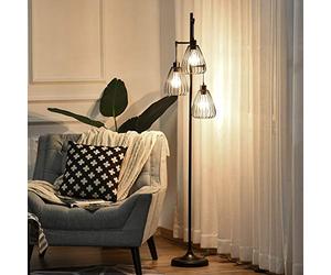 HOMCOM Lampada da Terra Vintage Industriale in Metallo Nero, Lampada a Piantana da Terra Moderna Ф35 x 170cm