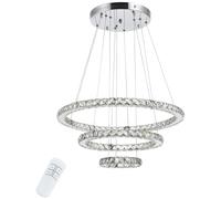 HOMCOM Lampadario Lusso a Sospensione, Lampada a Soffitto con 3 Anelli Regolabili, Luci a LED e Cristalli, Ф60 x 110cm