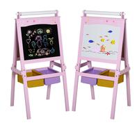 Homcom Lavagna per bambini Cavalletto bifacciale 3 in 1 58,5X50,5X118 cm Rosa