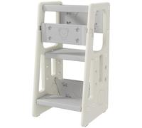 HOMCOM Learning Tower Torre di osservazione montessoriana per bambini da 18 mesi a 5 anni Altezza regolabile su 3 livelli in HDPE Carico massimo 65 kg 47 x 47 x 90 cm grigio crema