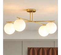 HOMCOM LED Lampada da Soffitto 40W 4x E14 Semi-Incasso Oro e Crema