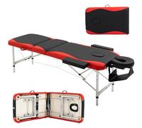 HOMCOM Lettino da Massaggio Pieghevole ad Altezza Regolabile, Lettino Professionale per Massaggi in Alluminio e Plastica, 215x81x61-84 cm, Nero e Rosso