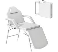 HOMCOM Lettino da massaggio pieghevole portatile Lettino estetico professionale a 3 zone con schienale Supporto per gambe regolabile Poggiatesta rimovibile Braccioli imbottiti per spa 182x82 cm Bianco