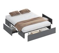 HOMCOM Letto Matrimoniale con 3 Cassetti e Doghe, 160x190 cm, Grigio