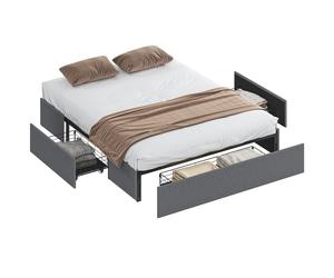 HOMCOM Letto Matrimoniale con 3 Cassetti e Doghe, 160x190 cm, Grigio