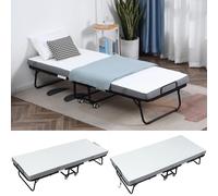 Homcom Letto pieghevole con materasso singolo Ruote Soggiorno Ufficio White Mattress and Black Structure 200X80X42.5 cm