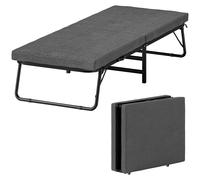 HOMCOM Letto Pieghevole su 5 Livelli con Materasso e 4 Rotelle, in Metallo e Tessuto Effetto Lino, 180x70x38 cm, Grigio