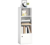 HOMCOM Libreria 4 Ripiani con Anta 40x30x120 cm Bianco | Per Libri, Ripiani Regolabili, Libreria Moderna, Soggiorno, Camera da Letto, Studio, Ufficio