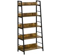 HOMCOM Libreria 5 ripiani 70x35x150 cm marrone rustico | Stile industriale inclinato