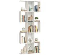 HOMCOM Libreria 5 Ripiani Forma S Geometrica Moderna Bianco Legno Grana | 15 Scomparti, Scaffale Espositivo Stretto Autoportante, per Ufficio Domestico Soggiorno Camera da Letto