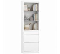 HOMCOM Libreria 6 livelli con 3 cassetti e ripiani regolabili, bianca | Libreria stretta, scaffale autoportante per studio, soggiorno e ufficio, 57 x 30 x 180 cm
