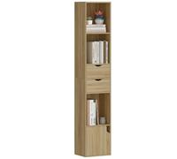 HOMCOM Libreria 6 Ripiani, Scaffale Libreria Alto e Stretto con Cassetto, Ante e Mensole Aperte, Mobile Moderno da Salotto, Ufficio o Camera, 30 x 24 x 158 cm, Rovere