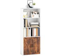 HOMCOM Libreria a 5 piani, scaffale alto con 2 ante, ripiani aperti e ripiano regolabile, scaffale libero per soggiorno, studio, ufficio, marrone rustico