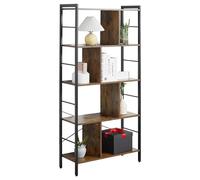 HOMCOM Libreria a 5 ripiani con scomparti aperti in acciaio stile industriale per soggiorno, camera da letto, ufficio 74 x 30 x 157,5 cm marrone rustico e nero