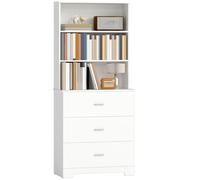 HOMCOM Libreria a 6 livelli, libreria con 3 cassetti, 3 ripiani aperti, mobile alto per soggiorno, studio, ufficio, 79x39,5x182,2 cm, bianco