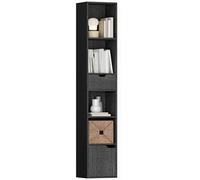 HOMCOM Libreria a 6 piani, libreria alta e stretta con cassetto, porta, ripiano regolabile, scaffale moderno per soggiorno, ufficio, camera da letto, 30 x 24 x 158 cm, nero