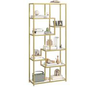 HOMCOM Libreria a 7 livelli, libreria geometrica, scaffale industriale da pavimento, scaffale aperto per soggiorno, casa, ufficio e camera da letto, bianco e oro