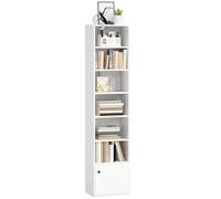 HOMCOM Libreria a 7 livelli, libreria regolabile con ripiani regolabili e anta, libreria moderna, 40x30x180 cm, per soggiorno, camera da letto, studio, ufficio, bianco