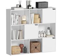HOMCOM Libreria a Cubi con 6 Sezioni Aperte e 3 Chiuse con Ante Magnetiche, Libreria Scaffale Moderna in Truciolato per Soggiorno, Studio e Camera da Letto, 106x24x95 cm, Bianco