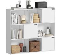 HOMCOM Libreria a Cubi con 6 Sezioni Aperte e 3 Chiuse in Legno Bianco