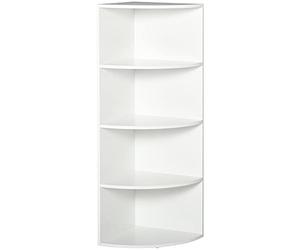 HOMCOM Libreria ad Angolo 4 Ripiani a Muro e Parete Legno 39.5x39.5x120cm Bianco