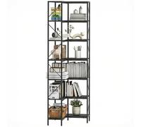 HOMCOM Libreria ad Angolo a 7 Ripiani, Libreria Scaffale Salvaspazio Slim, Scaffale Portaoggetti Industriale per Soggiorno, Camera da Letto Ufficio Angolo, 60x60x198 cm, Nero