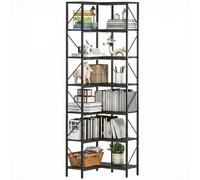 HOMCOM Libreria ad Angolo a 7 Ripiani, Libreria Scaffale Salvaspazio Slim, Scaffale Portaoggetti Industriale per Soggiorno, Camera da Letto Ufficio Angolo, 60x60x198 cm, Nero