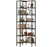 HOMCOM Libreria angolare 6 ripiani, a L, 60x60x200 cm, Marrone rustico | Libreria, scaffale espositivo autoportante, telaio metallico, soggiorno, home office, camera da letto