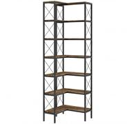 HOMCOM Libreria Angolare a 6 Ripiani a L Indipendente, Telaio in metallo, 60x60x200 cm, Marrone Rustico Aosom Italy