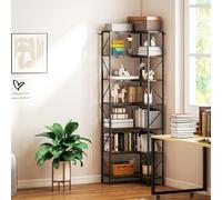 HOMCOM Libreria Angolare a 7 Livelli dal Design Industriale con Base Rialzata, libreria Scaffale in Truciolato e Metallo, 60x60x198 cm, Marrone Rustico Valorizza l'eleganza e l'organizzazione in casa