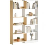 HOMCOM Libreria Angolare, Scaffale a 5 Ripiani, Legno Fruttato/Bianco