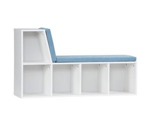 HOMCOM Libreria banco 2 in 1 con 5 compartimenti di archiviazione e 2 cuscini 108 x 30 x 60 cm bianco e blu Aosom Italy