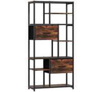 HOMCOM Libreria con 2 cassetti in tessuto e 9 scomparti aperti, Scaffale contenitore con telaio in acciaio, 72,5x30x150 cm, Marrone Aosom Italy