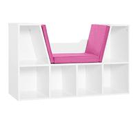 HOMCOM Libreria con seduta, scaffale per libri con 6 cubi, libreria con panca con cuscino, multiuso per soggiorno, ufficio, camera da letto, 102 x 30 x 61 cm, bianco e rosa