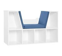 HOMCOM Libreria con seduta, scaffale per libri con 6 cubi, libreria con panca con cuscino, multiuso per soggiorno, ufficio, camera da letto, 102 x 30 x 61 cm, bianco e blu