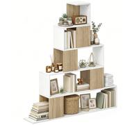 HOMCOM Libreria Cubo, Libreria Geometrica per Soggiorno, Bianco e Naturale