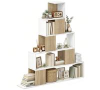 HOMCOM Libreria Cubo, Scaffale a 5 Ripiani con Design a Gradini, Libreria Geometrica per Soggiorno, Studio, Camera da Letto, Bianco e Naturale