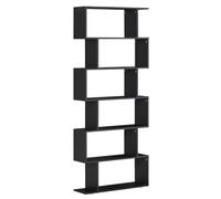 HOMCOM Libreria di Design 6 Ripiani Scomposti Moderna 80x24x191cm Nero | Libreria a Parete Bianca, Struttura a Zig-Zag, Resistente, in Legno, per Salotto e Ufficio