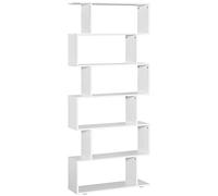 HOMCOM Libreria di Design, Libreria a Parete Bianca, 6 Ripiani Scomposti, Struttura a Zig-Zag, Moderna, Resistente, in Legno, per Salotto e Ufficio, 80x24x191cm, Bianco