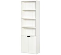 HOMCOM Libreria Moderna 4 Ripiani con Armadietto a 2 Ante in Legno, Mobile Multiuso per Soggiorno, Ufficio e Studio, 59x29x180cm, Bianco