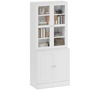 HOMCOM Libreria Mobile con Ante in Vetro Temperato, Piccolo Banco Aperto, Libreria Verticale con 2 Armadietti Ripiani Regolabili per Studio, Ufficio, Soggiorno, 76x40x178.5 cm, Bianco