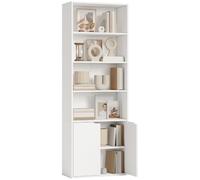 HOMCOM Libreria Moderna 4 Ripiani Armadietto 2 Ante 59x29x180cm Bianco | in Legno, Mobile Multiuso, per Soggiorno Ufficio e Studio