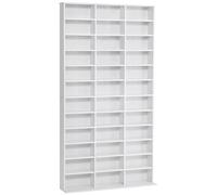 HOMCOM Libreria Porta CD con 3 Colonne da 12 Ripiani in Legno Bianco