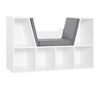 HOMCOM Libreria Scaffale 2 in 1 con Cuscini Morbidi e 6 Scomparti, Mobile Libreria Multiuso per Libri e Giochi, Scaffale a 6 Cubi per Soggiorno, Camera da Letto e Ufficio, 102x30x61 cm, Bianco