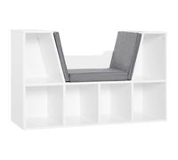 HOMCOM Libreria Scaffale 2 in 1, Cuscini Morbidi, 102x30x61 cm, Bianco | 6 Scomparti, Mobile Libreria Multiuso per Libri e Giochi, Scaffale a 6 Cubi, Mobile Seduta, Soggiorno Camera Ufficio