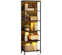 HOMCOM Libreria Scaffale a 5 Ripiani con Luci LED 60x30x179 cm Nero | Libreria Verticale, 7 Colori, Scaffale Portaoggetti Salvaspazio Slim, per Soggiorno, Camera da Letto e Ufficio