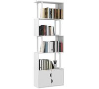 HOMCOM Libreria Scaffale a 5 Ripiani, Libreria Verticale Salvaspazio a Forma di S con Armadietto a 2 Ante, Scaffale Divisorio per Stanza, Soggiorno, Camera da Letto e Ufficio, 60x23.8x179.2cm, Bianco